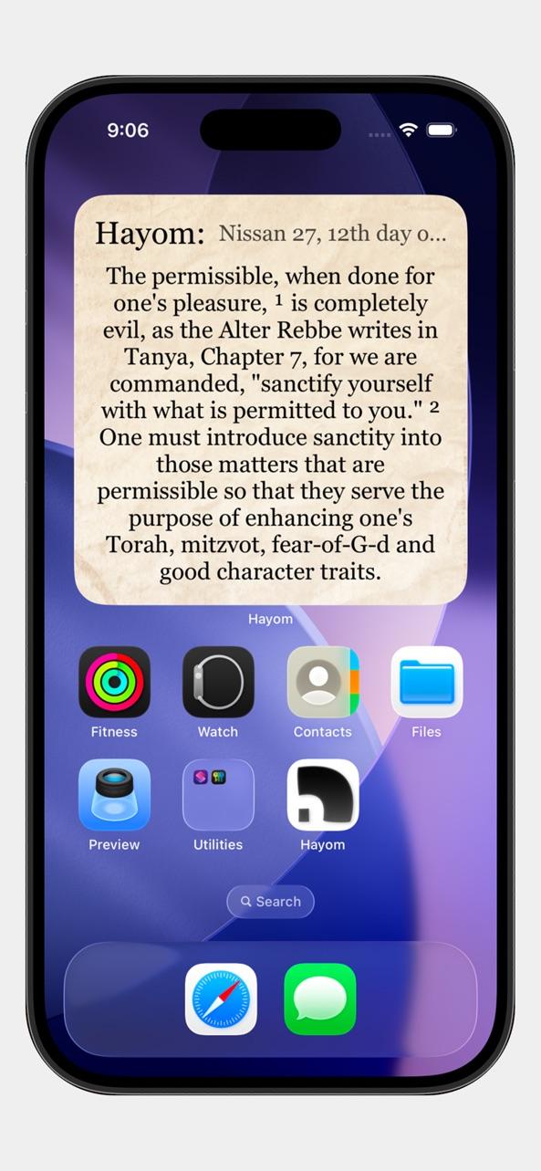English Hayom Yom widget on the iPhone home screen