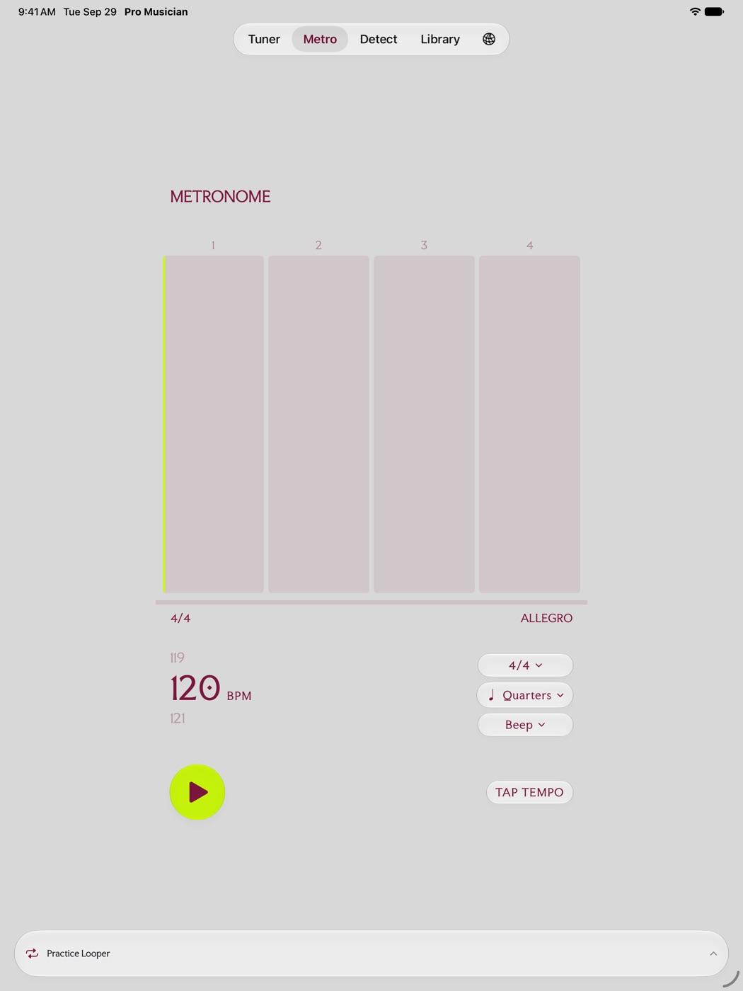 The metronome on iPad