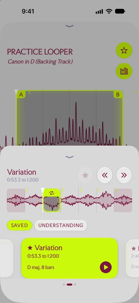 Saved loops under a track in the Practice Looper