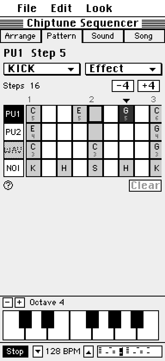The on screen keyboard at octave 4